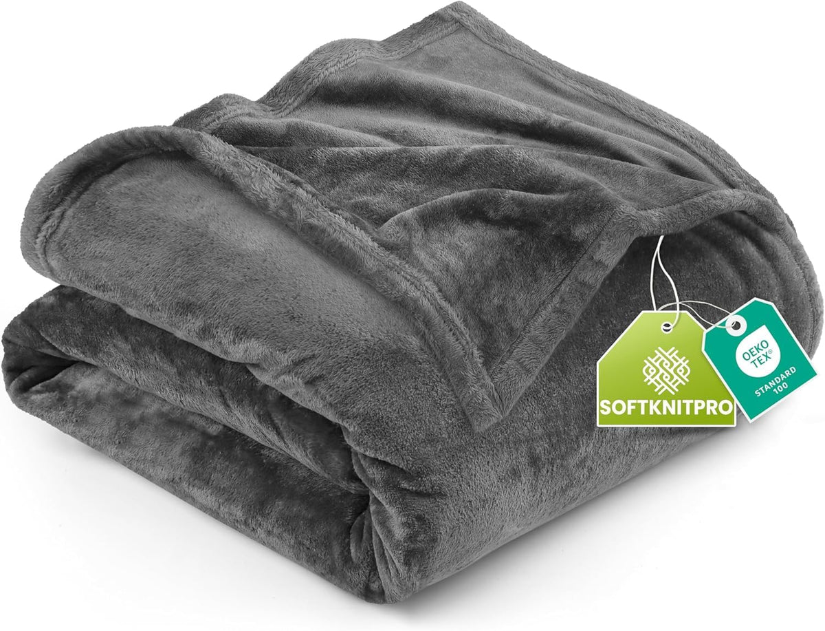 Utopia Bedding front view of grey twin fleece blanket showing cozy coverage