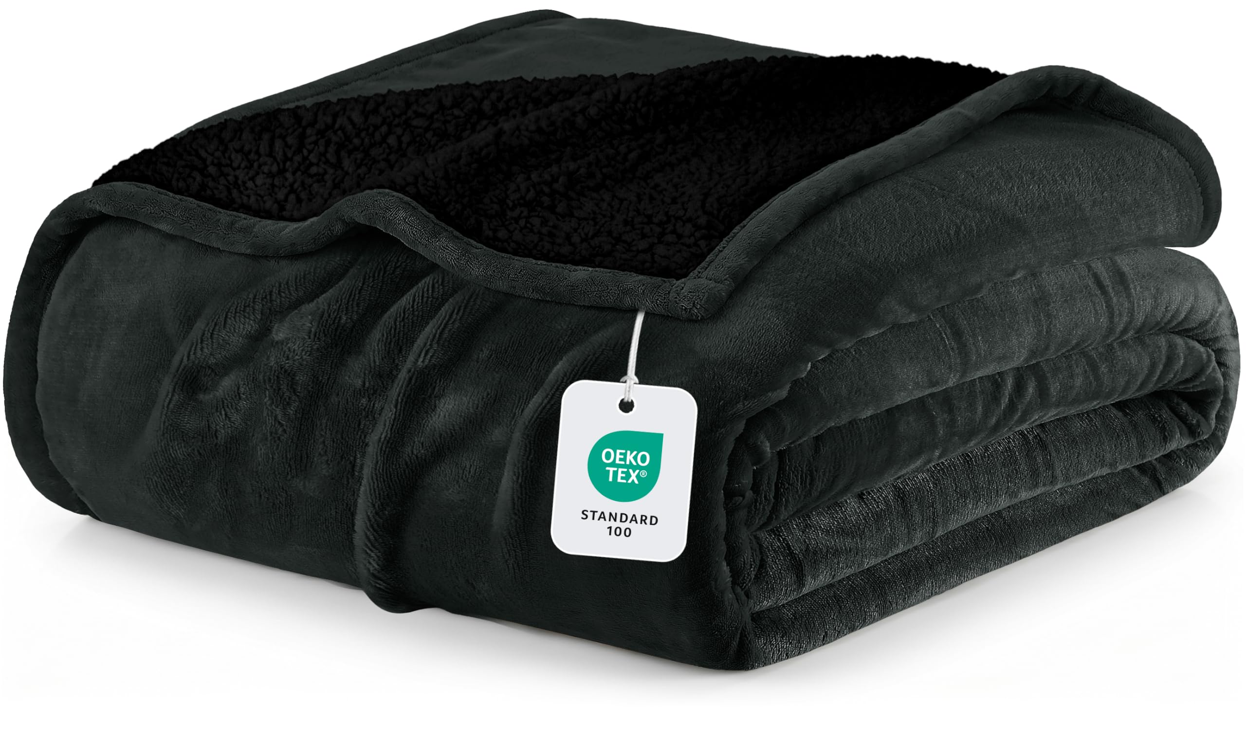 Utopia Bedding front view showing reversible black blanket and neat finish