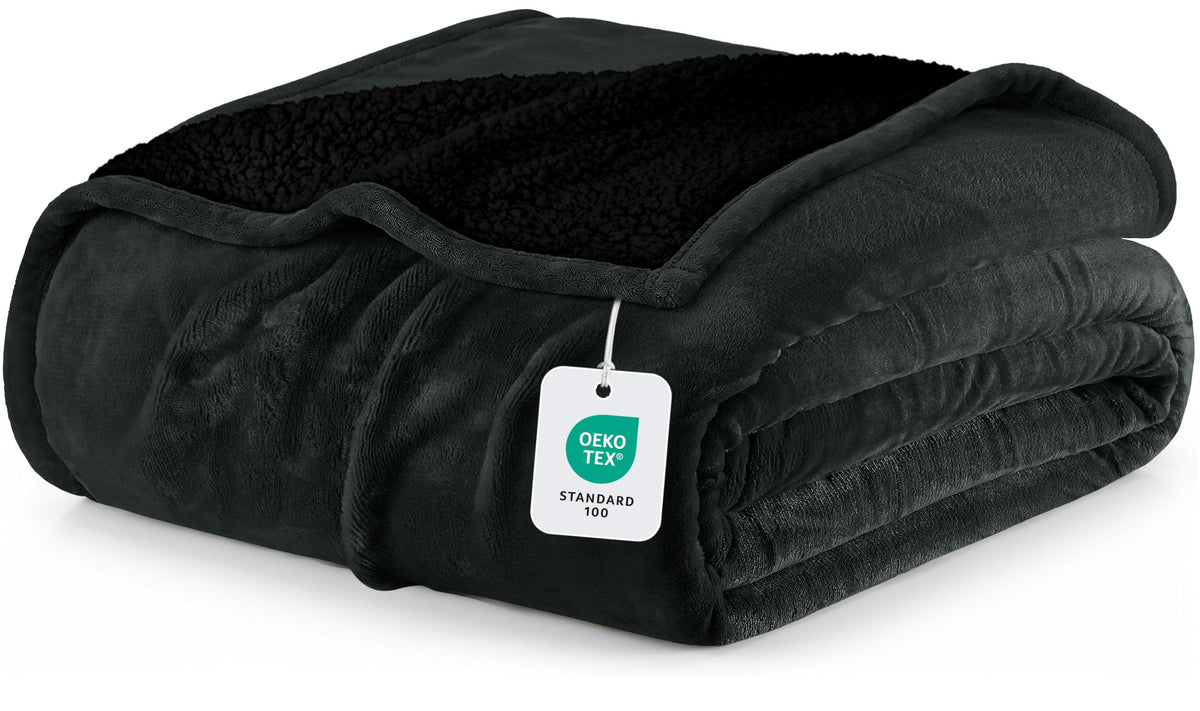 Utopia Bedding front view showing reversible black blanket and neat finish