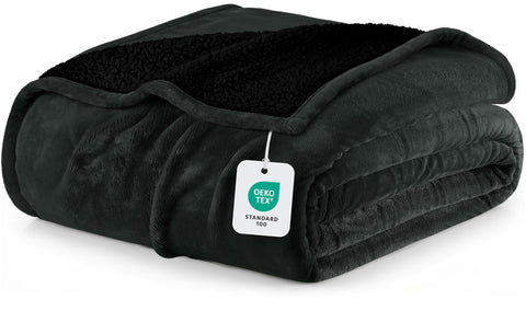 Utopia Bedding front view showing reversible black blanket and neat finish