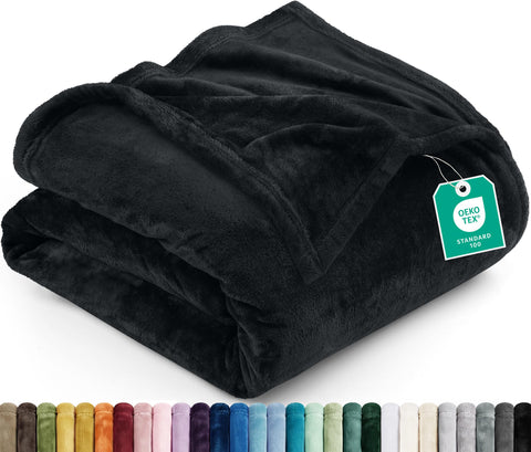 Utopia Bedding front view of black California King blanket shows full coverage and sleek look
