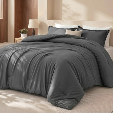 Utopia Bedding front view of grey comforter showing neat drape and crisp style