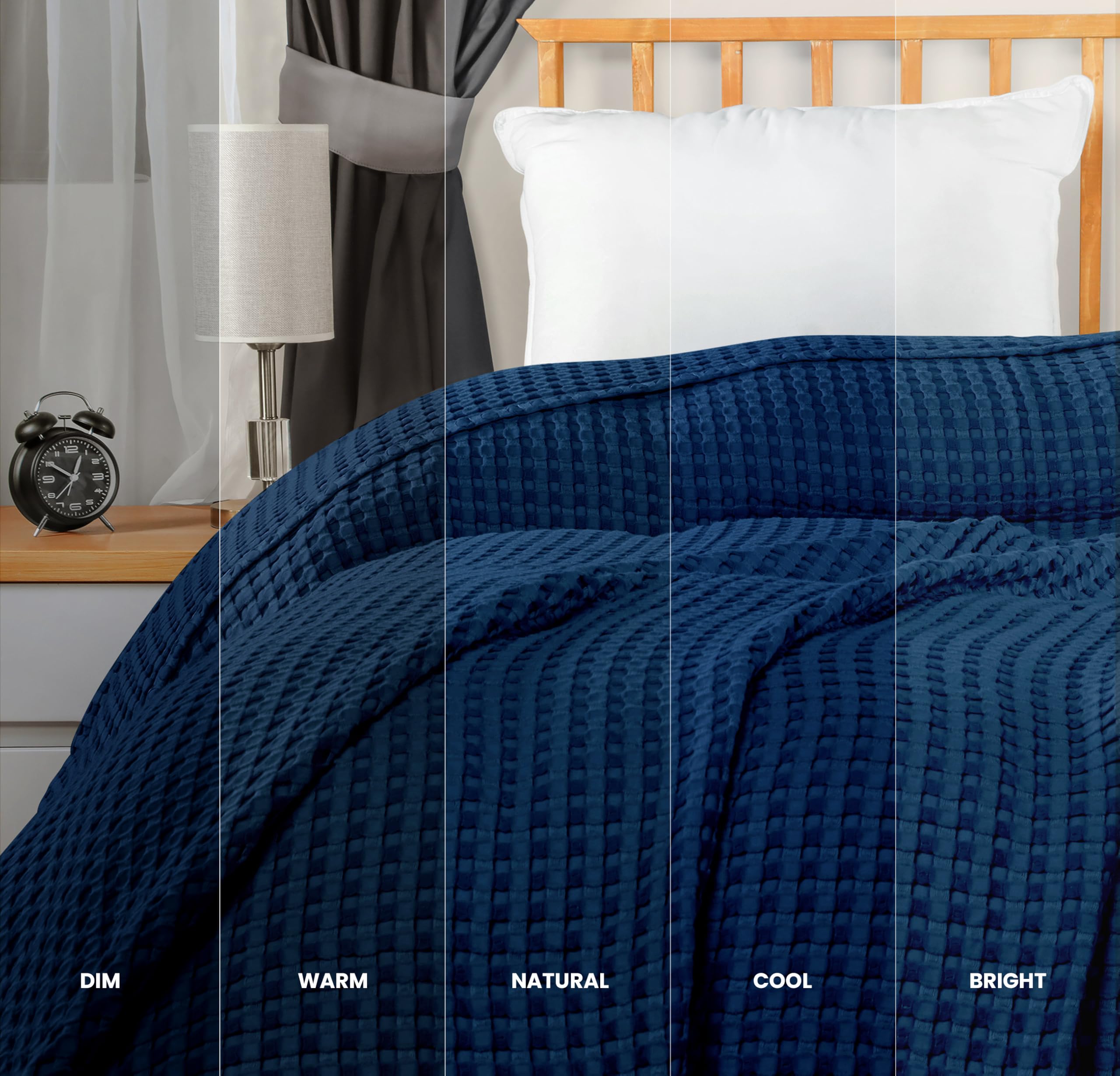 Utopia Bedding navy waffle blanket draped over sofa for stylish, everyday use