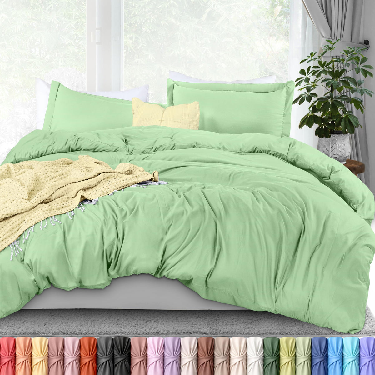 Utopia Bedding front view of sage duvet cover set showing clean styling benefit
