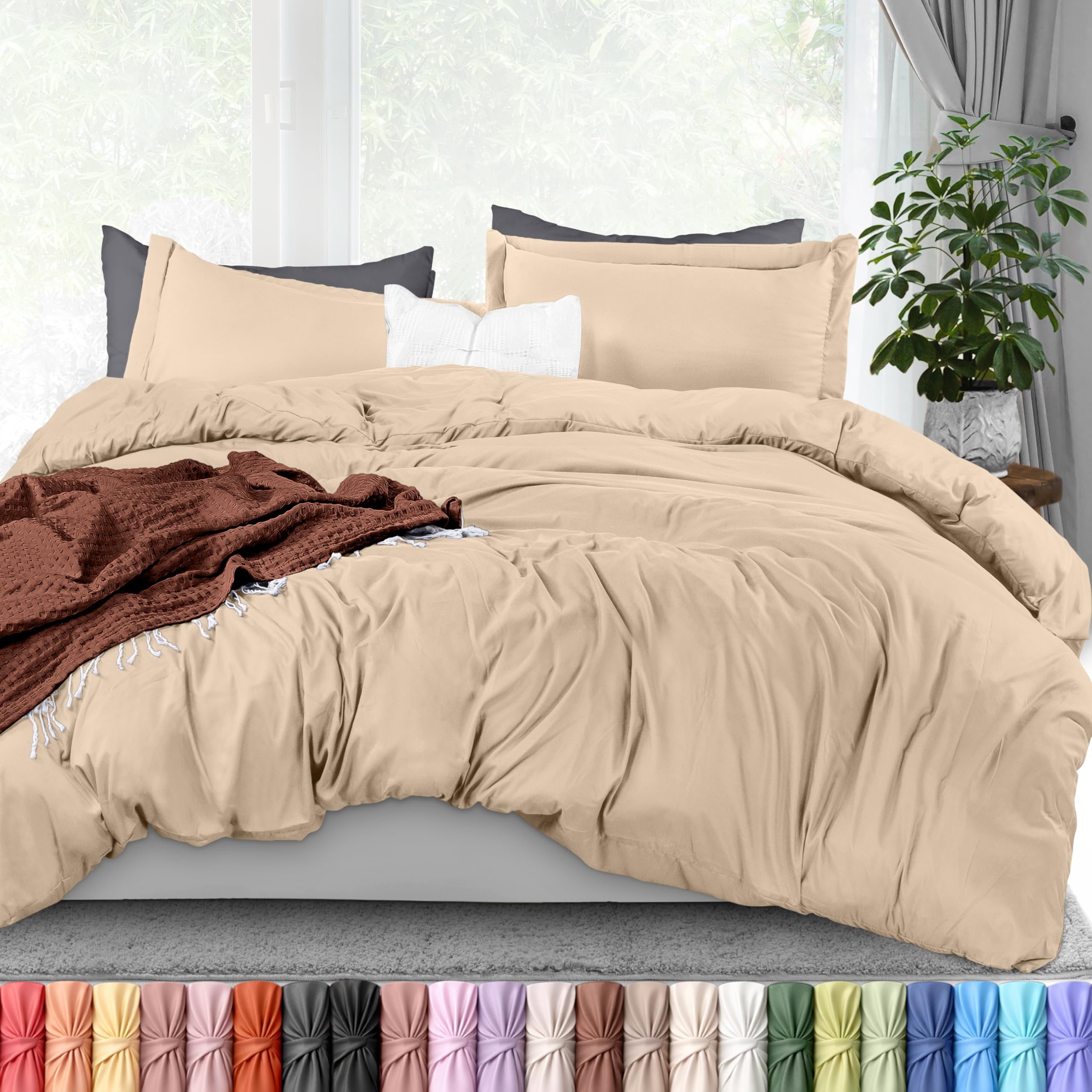 Utopia Bedding front view of beige king duvet cover set showing neat fit and design