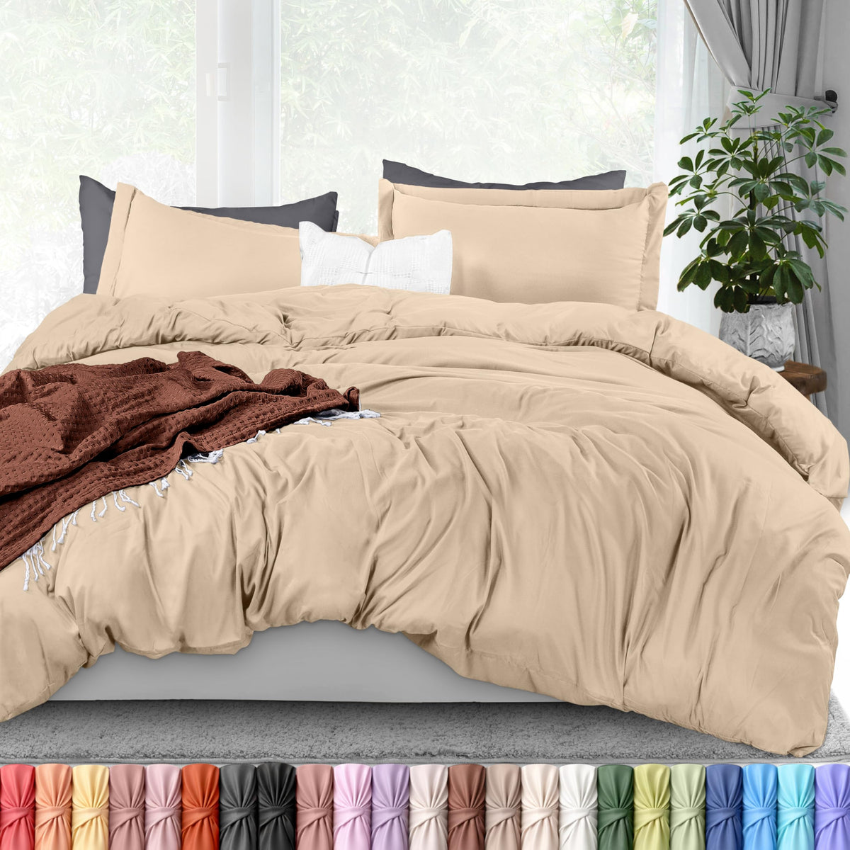 Utopia Bedding front view of beige king duvet cover set showing neat fit and design