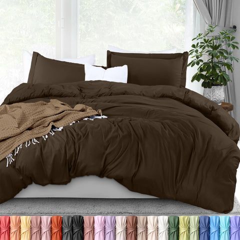Utopia Bedding front view of brown duvet cover showing neat fit and soft look