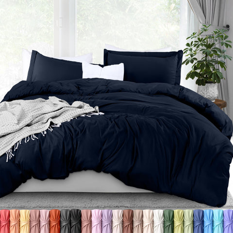 Utopia Bedding duvet cover king front view showing smooth navy finish and tidy fit