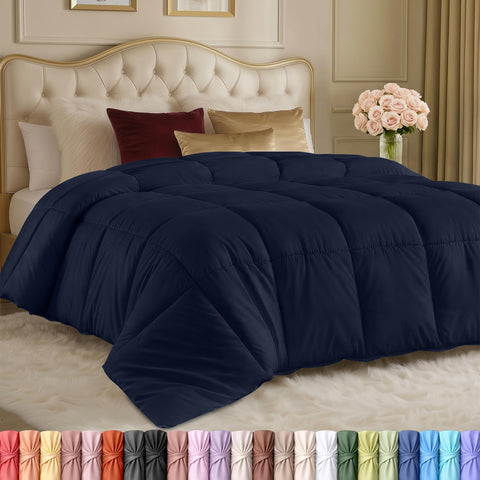 Utopia Bedding front view of navy duvet insert showing tailored drape and cozy finish