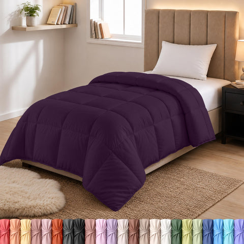 Utopia Bedding duvet front view in plum showing neat drape and tidy finish