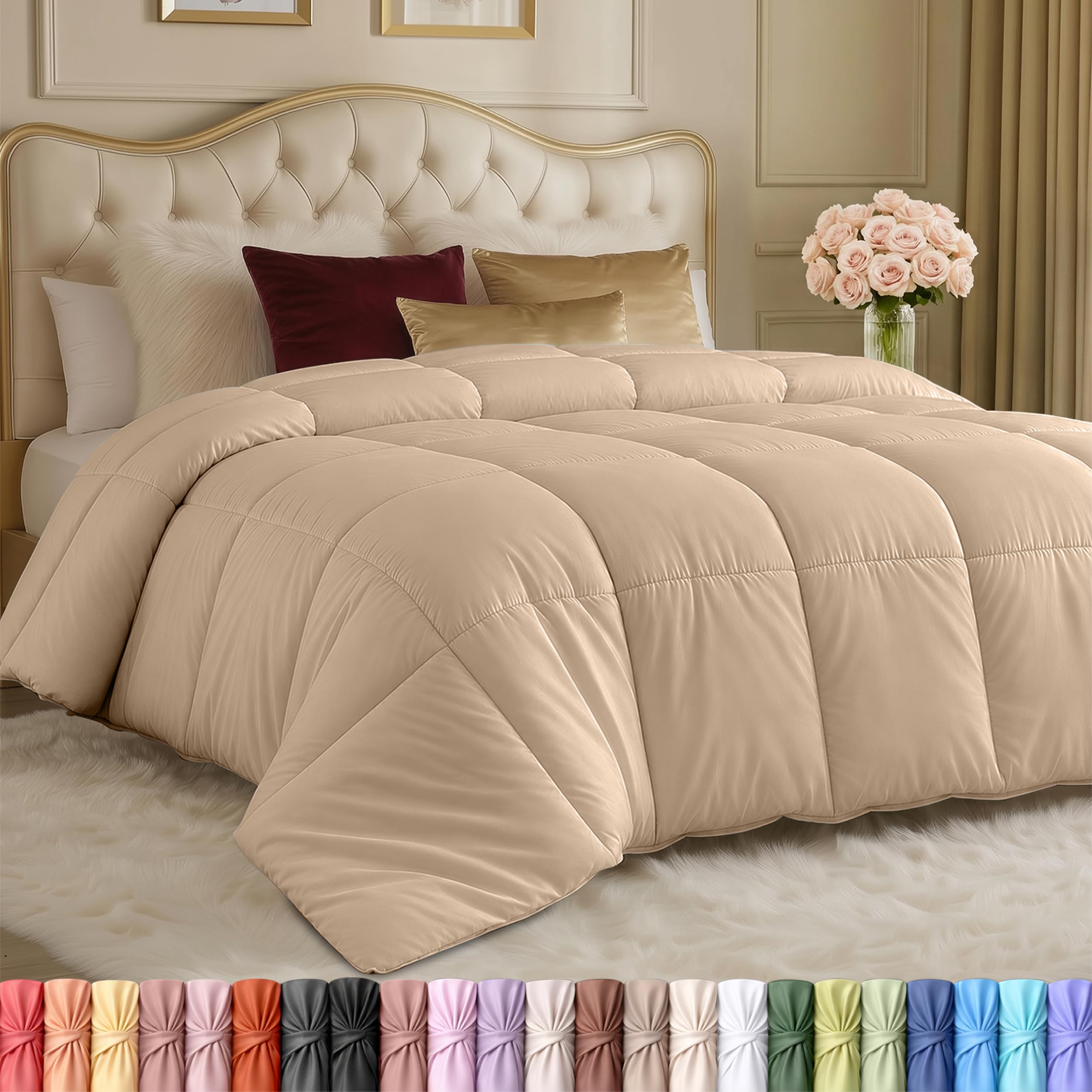 Utopia Bedding front view of beige duvet insert showing full coverage benefit