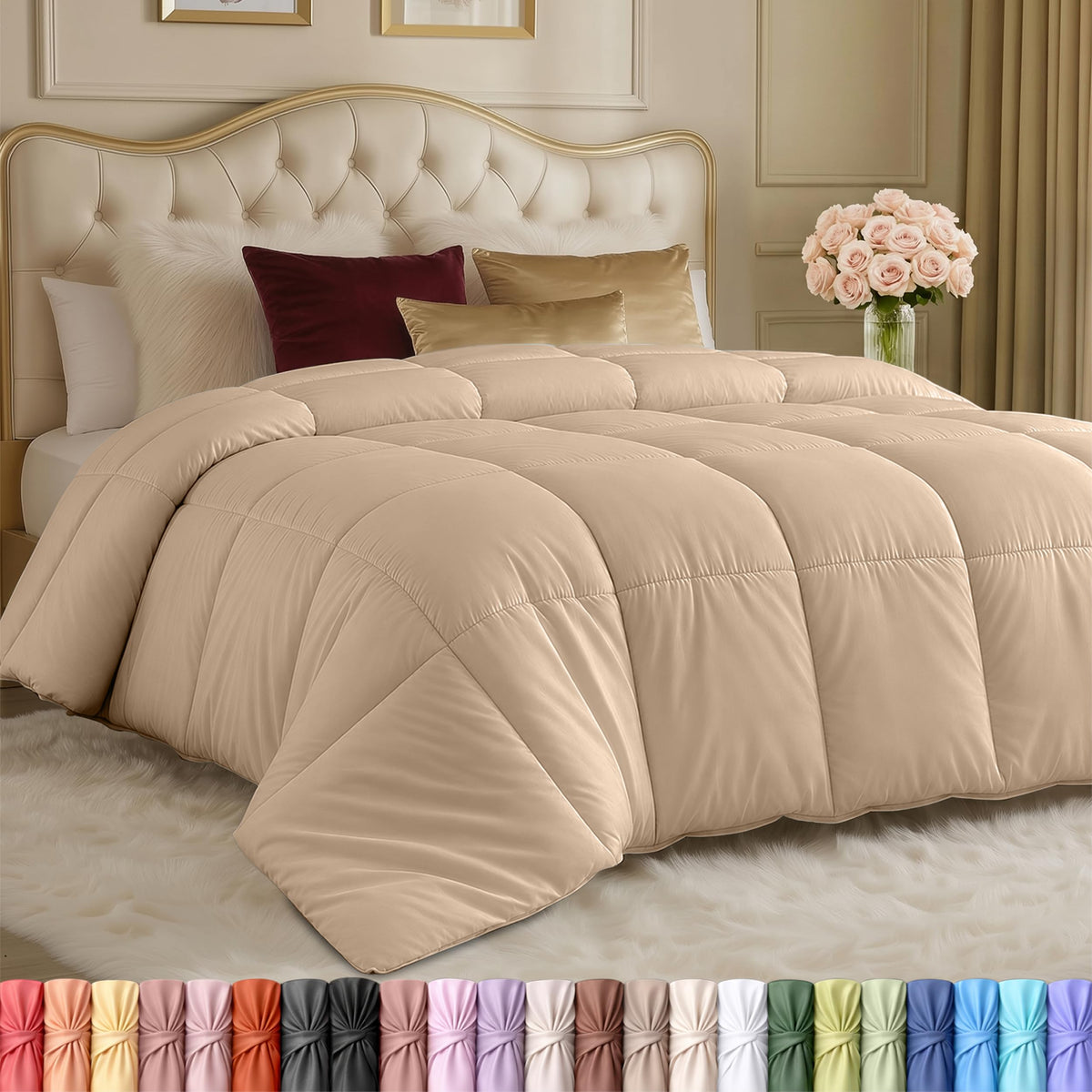 Utopia Bedding front view of beige duvet insert showing full coverage benefit