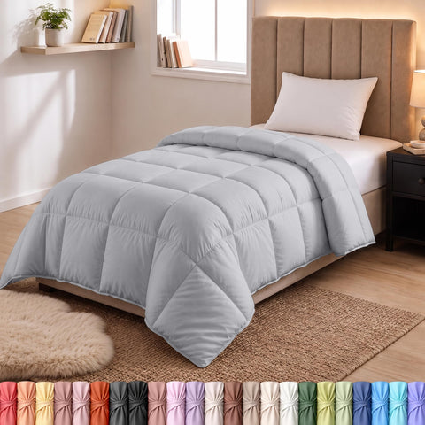 Utopia Bedding front view of twin duvet insert showing neat drape and light grey tone