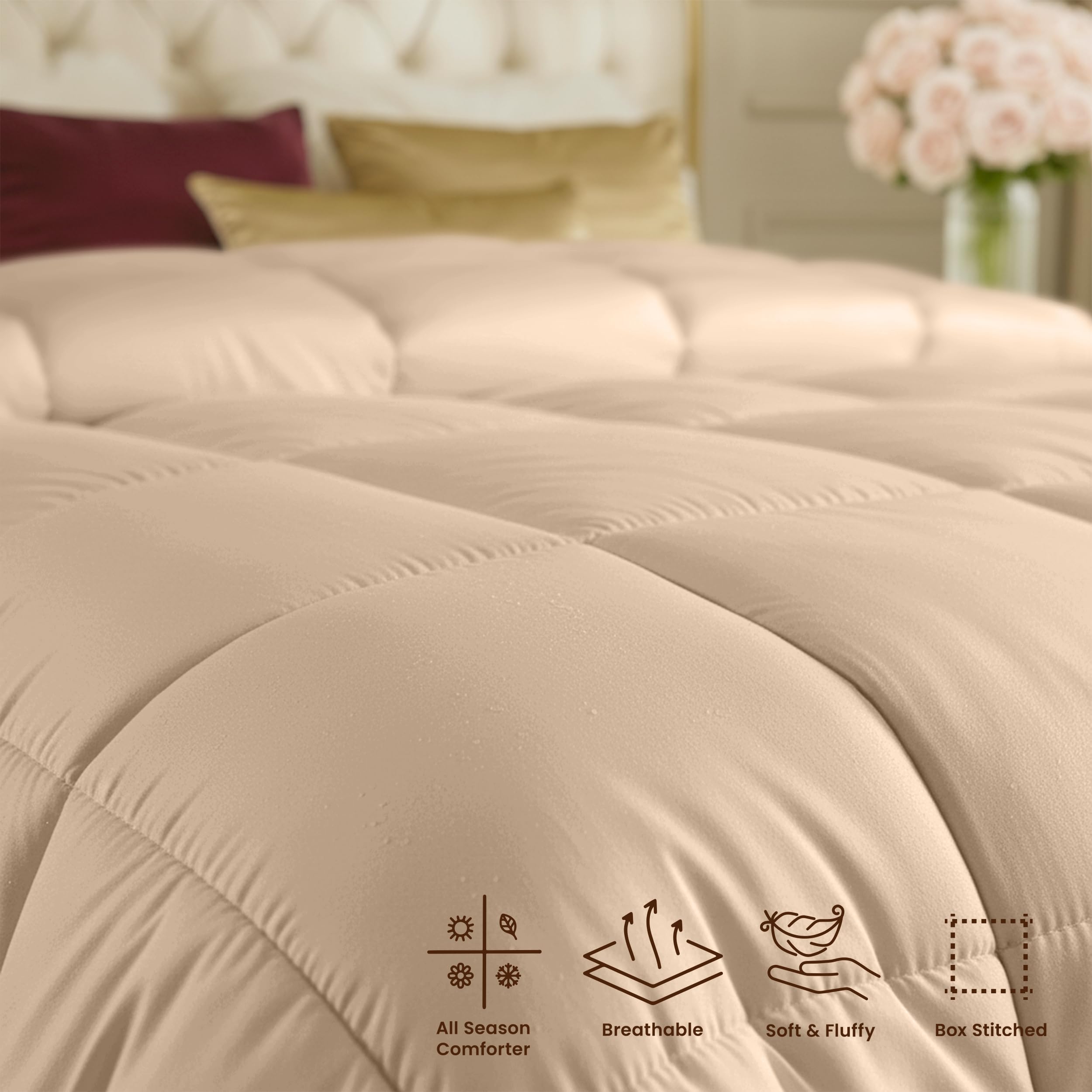 Utopia Bedding on a made queen bed demonstrating polished bedroom look