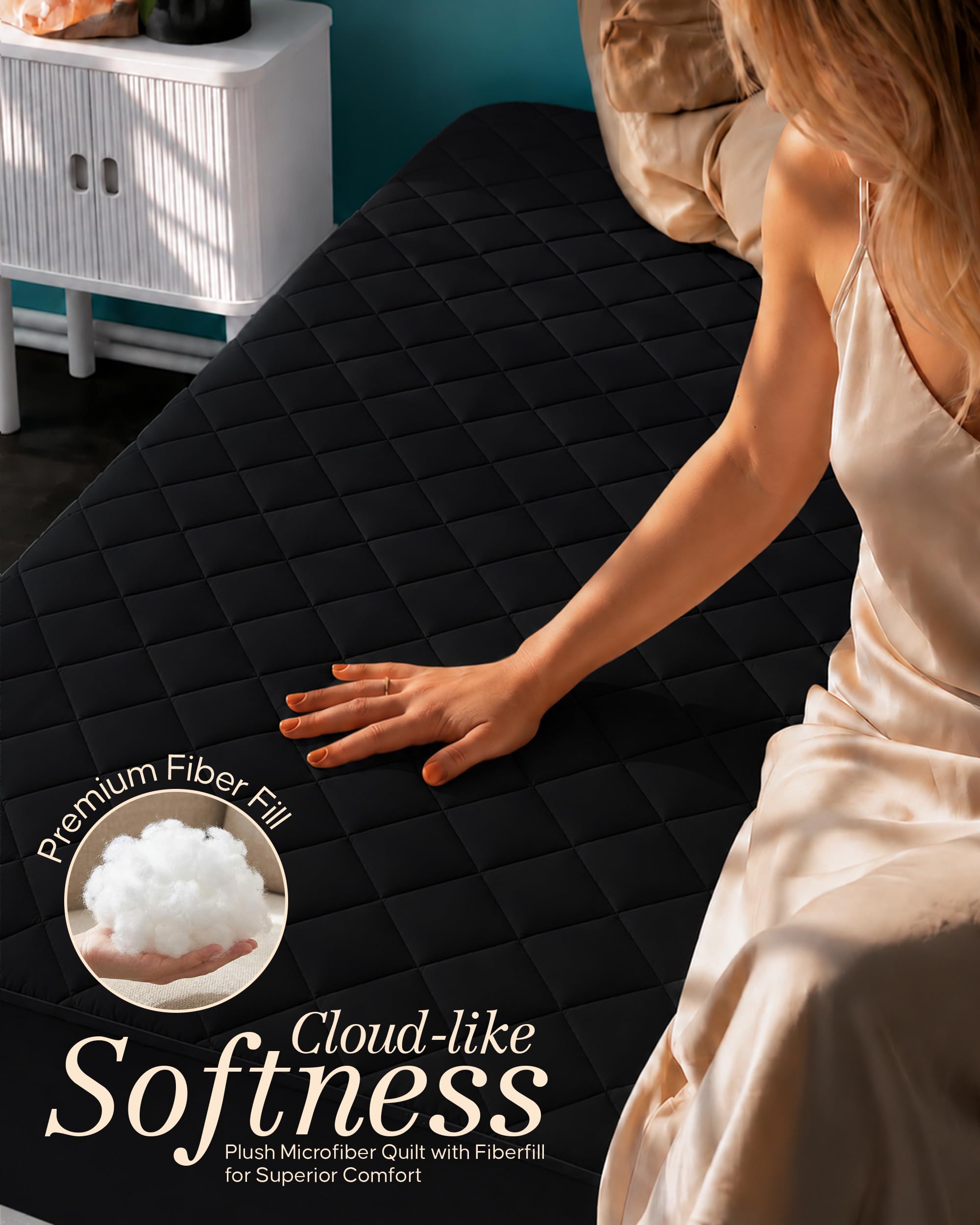 Utopia Bedding profile view showing fiberfill loft for gentle cushioning