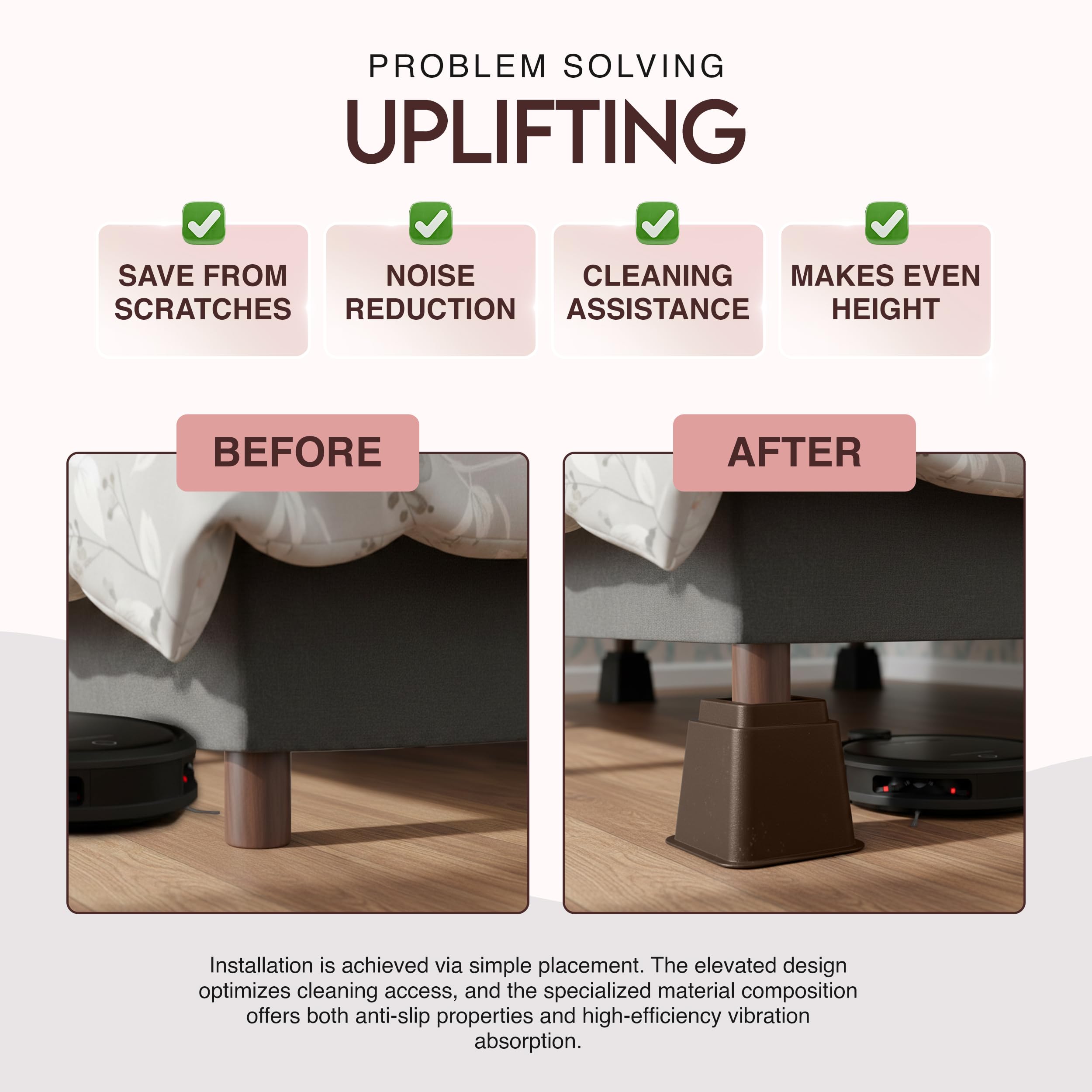 Utopia Bedding base contacting floor illustrating wide footprint that prevents dents and scratches