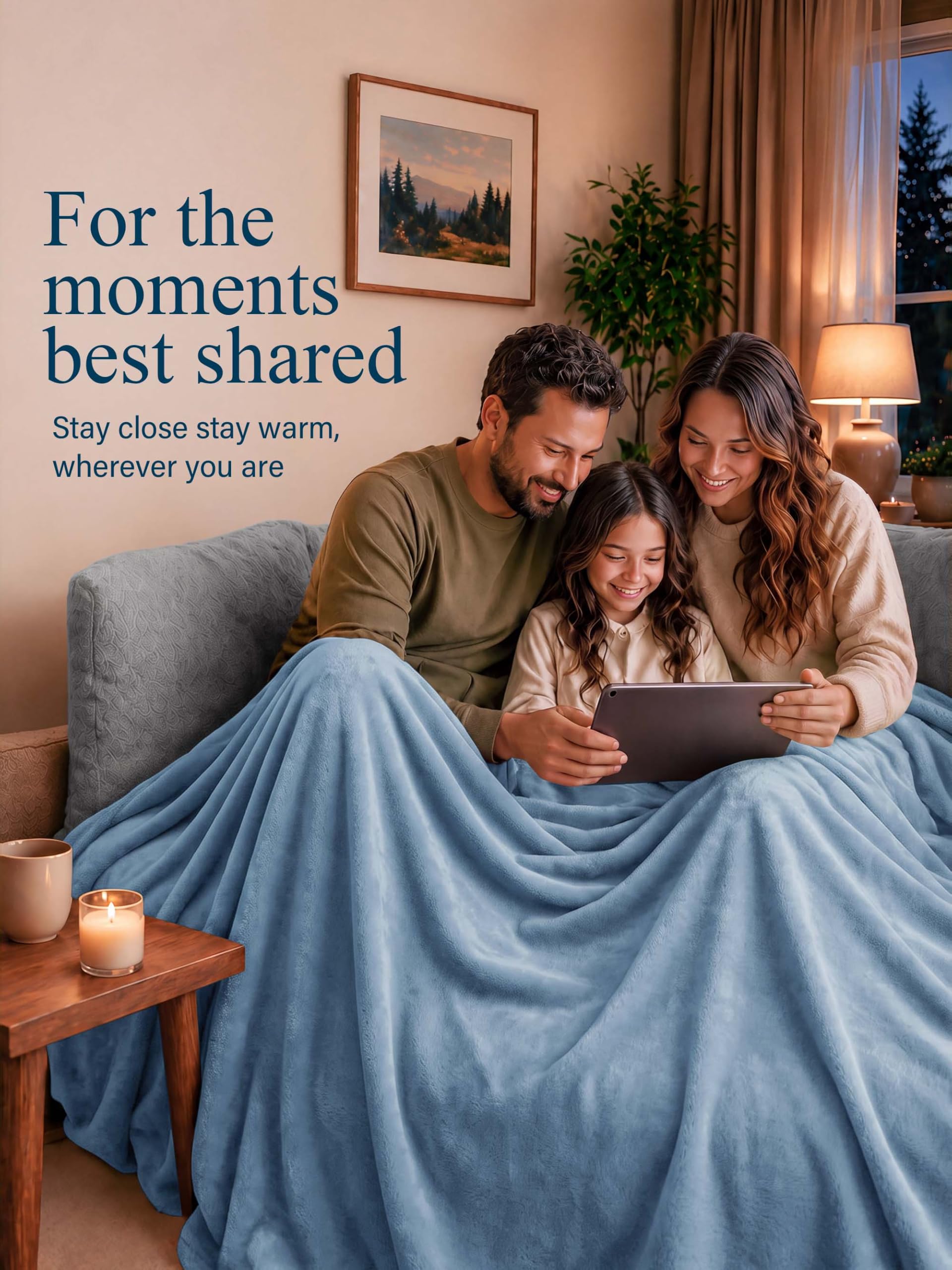 Utopia Bedding neatly folded on couch for easy-access warmth during movie nights