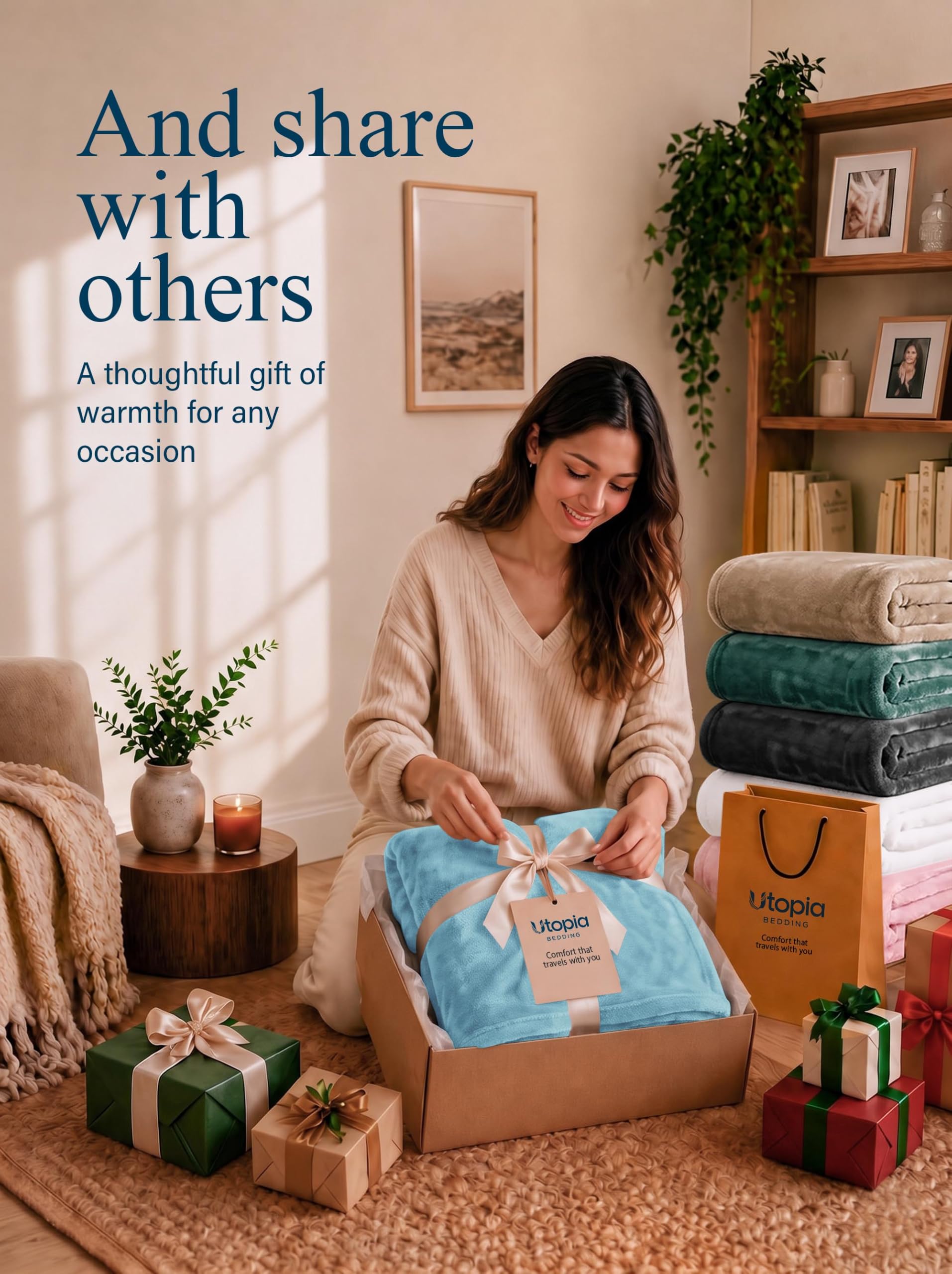Utopia Bedding folded in a bag for travel to highlight portability and warmth