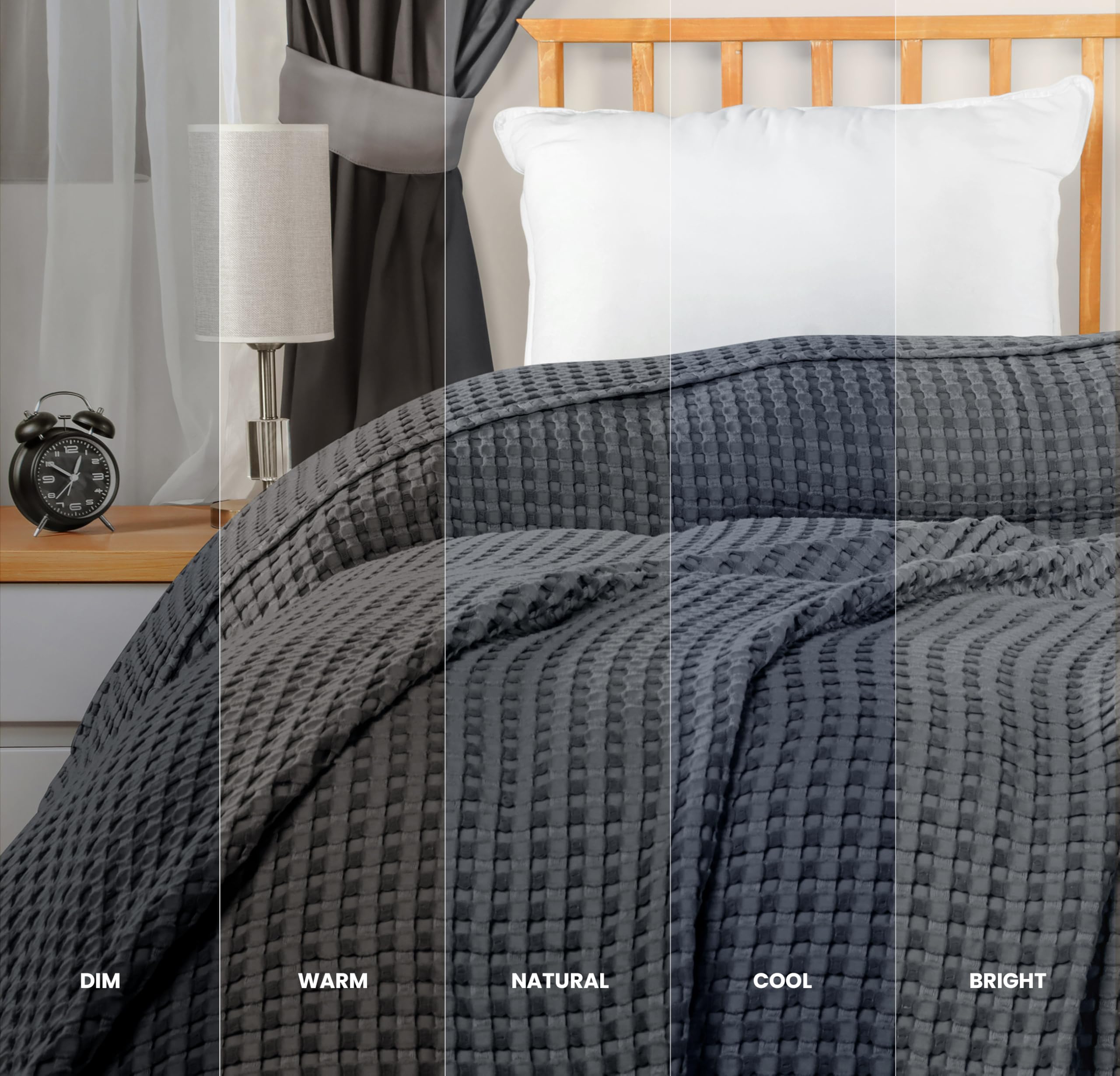 Utopia Bedding folded stack in charcoal showing compact storage benefit