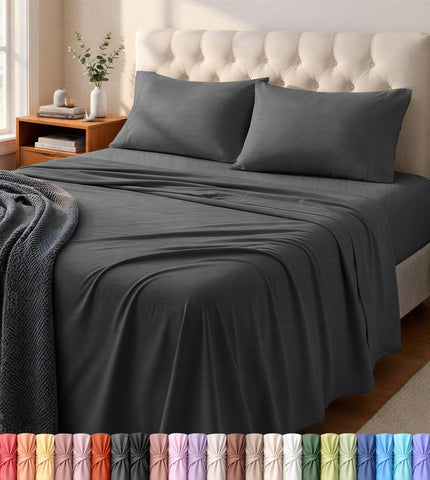 Utopia Bedding front folded packaging showing dark grey set and easy styling benefit