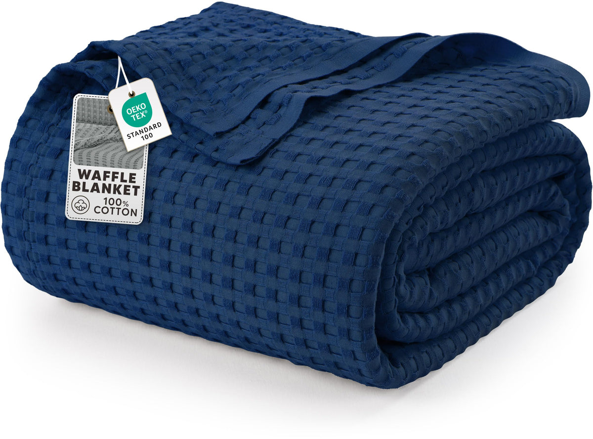 Utopia Bedding front view of folded twin navy blanket showing neat finish and cozy appeal