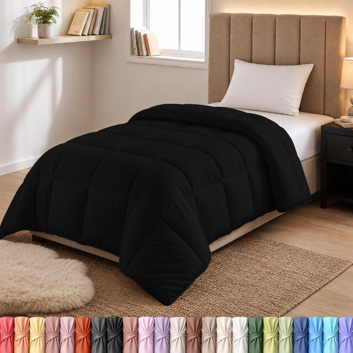 Utopia Bedding front packaging black twin showing sleek color and secure fit