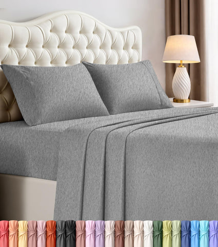 Utopia Bedding front packaging showing heather grey set and clear labeling benefit: easy selection