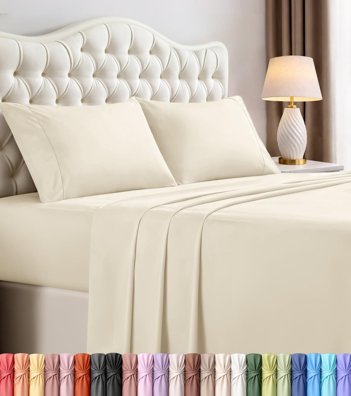 Utopia Bedding front view of ivory king sheet set showing neat packaging and convenience