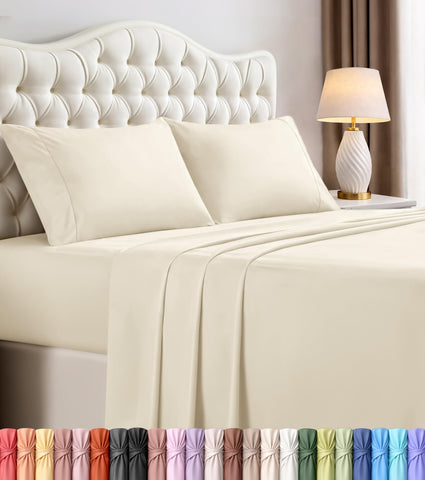 Utopia Bedding front view of ivory king sheet set showing neat packaging and convenience