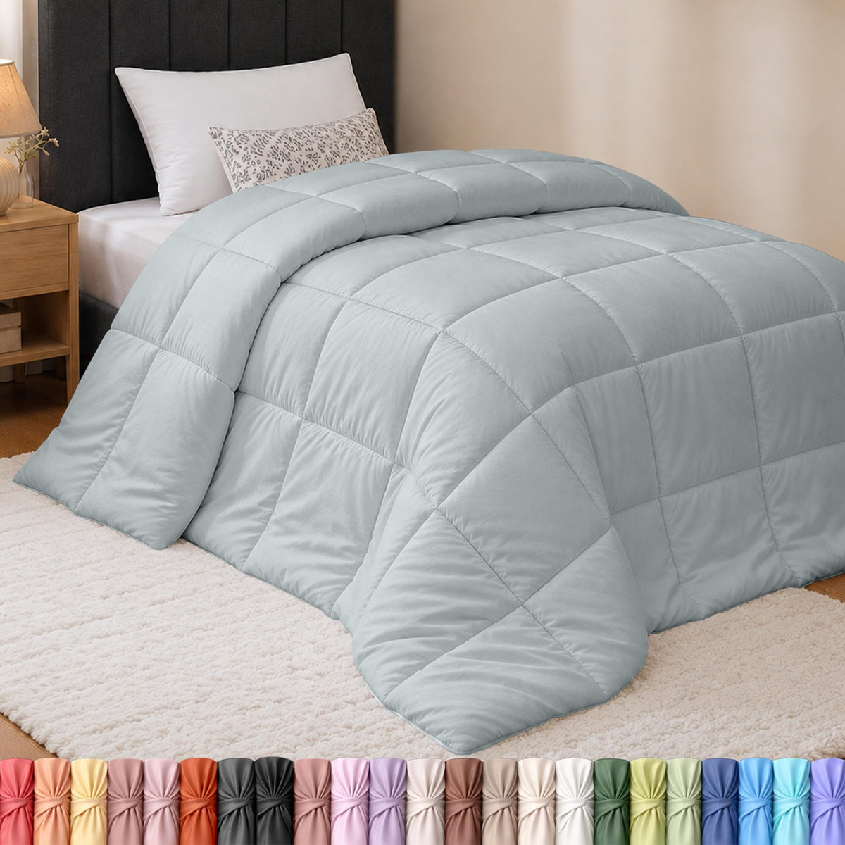 Utopia Bedding front view of light grey twin comforter showing neat finish and appeal