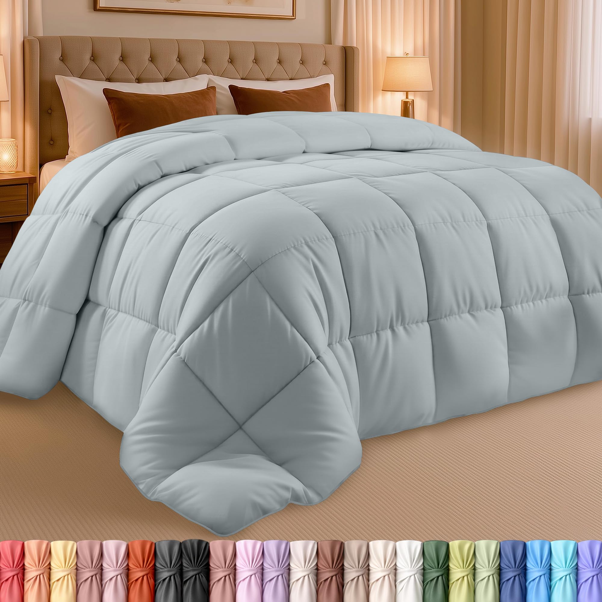 Utopia Bedding front view of light grey comforter showing full coverage benefit