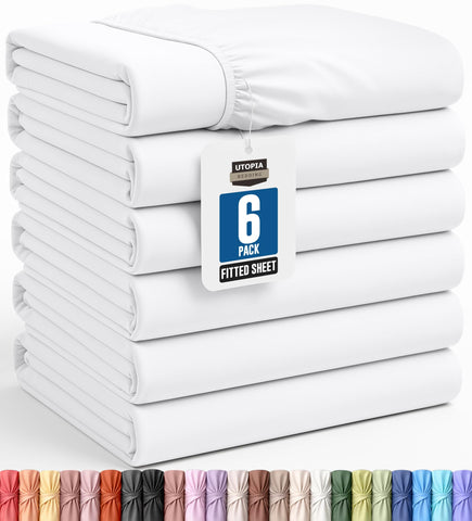 Utopia Bedding front pack view showing six twin fitted sheets and clear labeling for easy selection