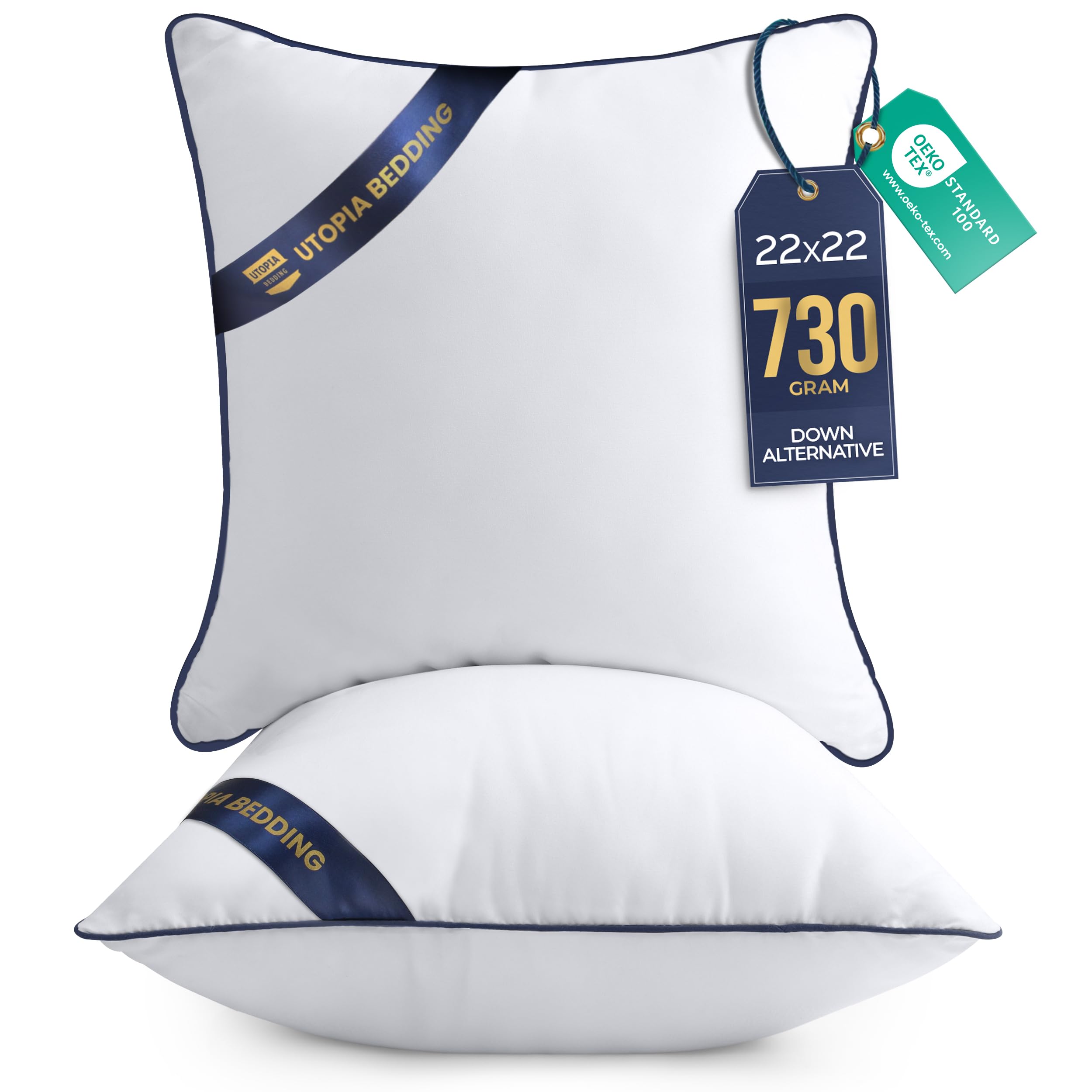 Utopia Bedding front view of two 22x22 inserts showing full shape and neat finish