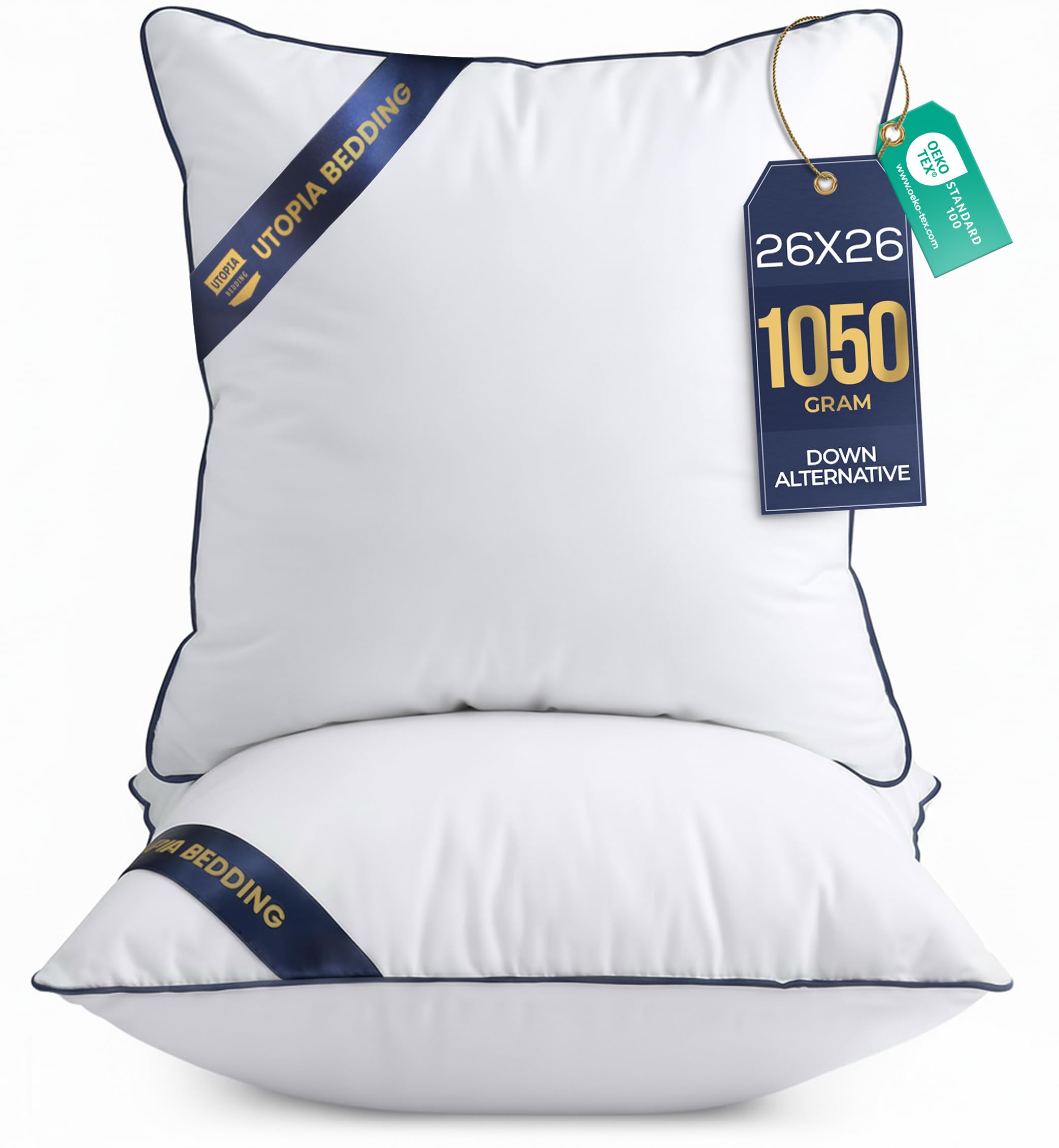 Utopia Bedding front view of both 26x26 inserts showing neat finish and fullness