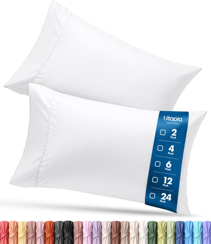 Utopia Bedding front view of 12-pack pillowcases showing clean white benefit: great value