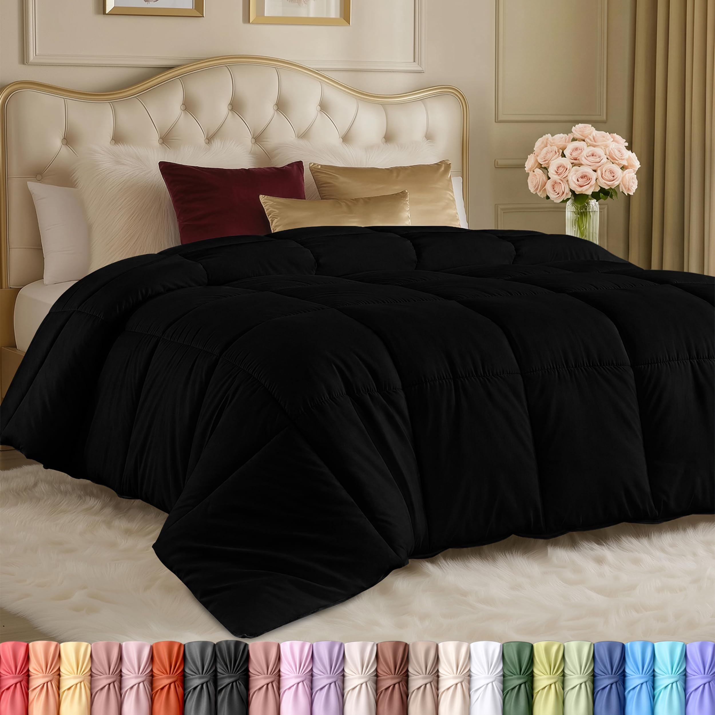 Utopia Bedding front view of black duvet insert showing neat drape and modern look