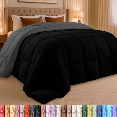 Utopia Bedding front view of black grey comforter showing clean finish benefit