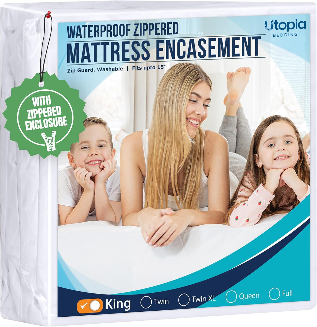 Utopia Bedding front view of encased king mattress showing full coverage benefit