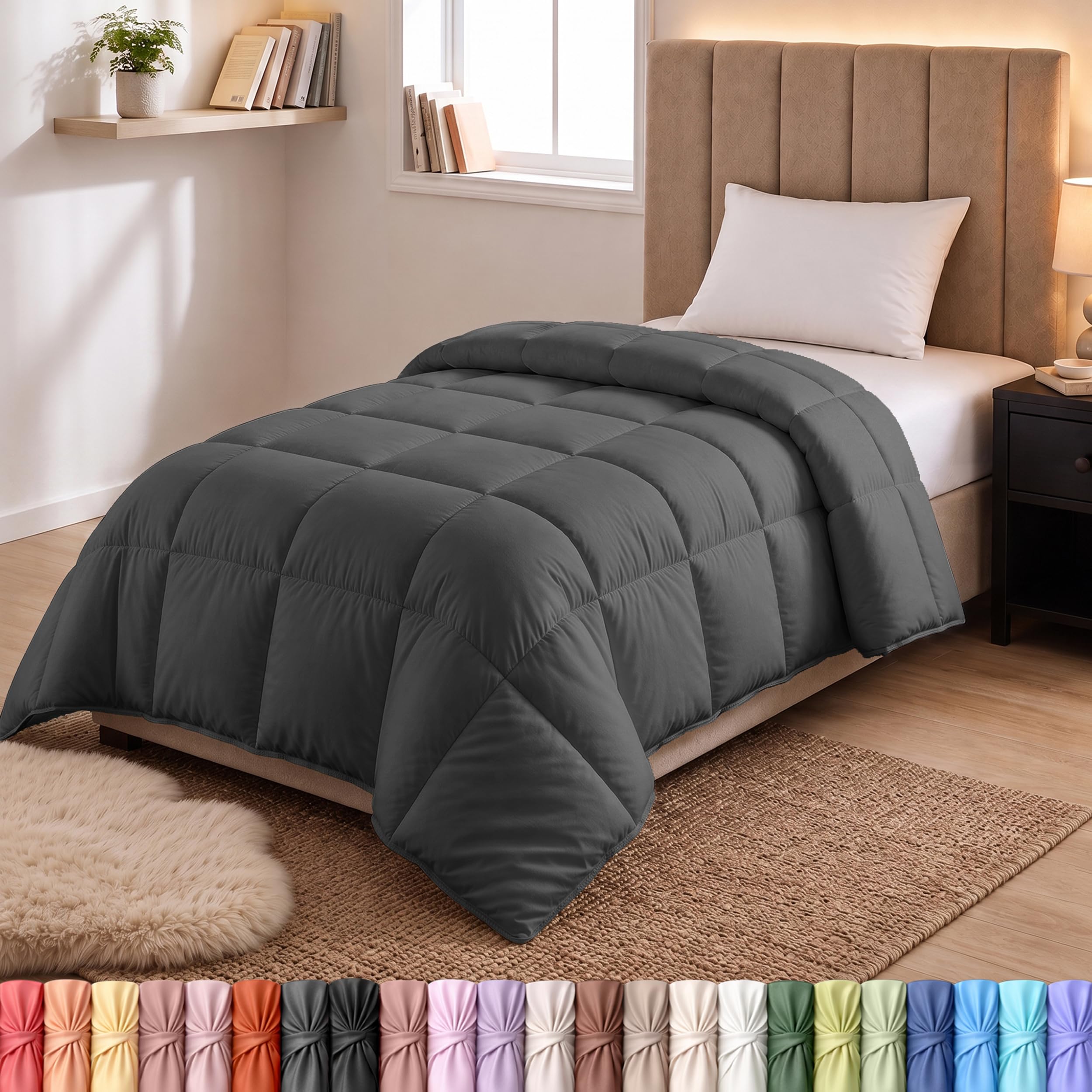 Utopia Bedding front view of grey twin duvet insert showing neat presentation and coverage