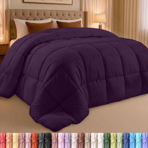 Utopia Bedding front view of plum comforter showing full queen coverage and neat finish