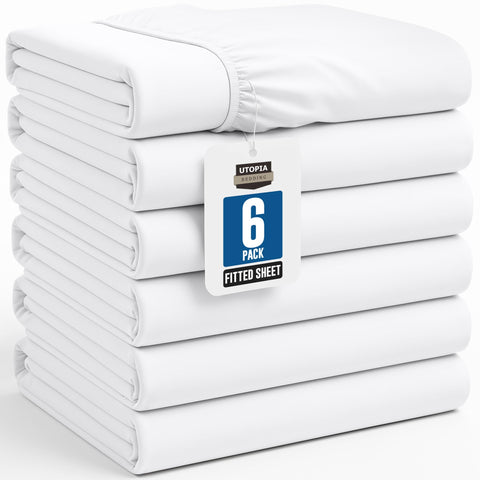 Utopia Bedding full fitted sheet front packaging showing clean white set and value pack benefit