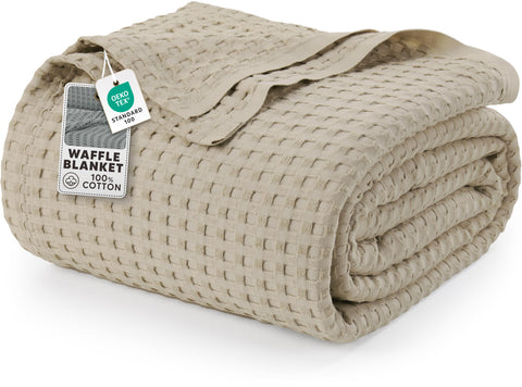 Utopia Bedding full-size khaki blanket front view showing coverage and neutral style