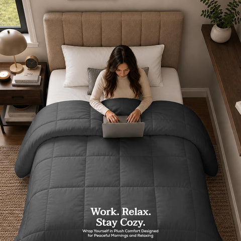 Utopia Bedding grey duvet insert styled in neutral room conveying modern color option
