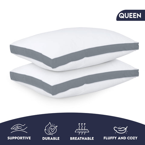 Utopia Bedding grey pillow on made bed demonstrating breathable, neat appearance