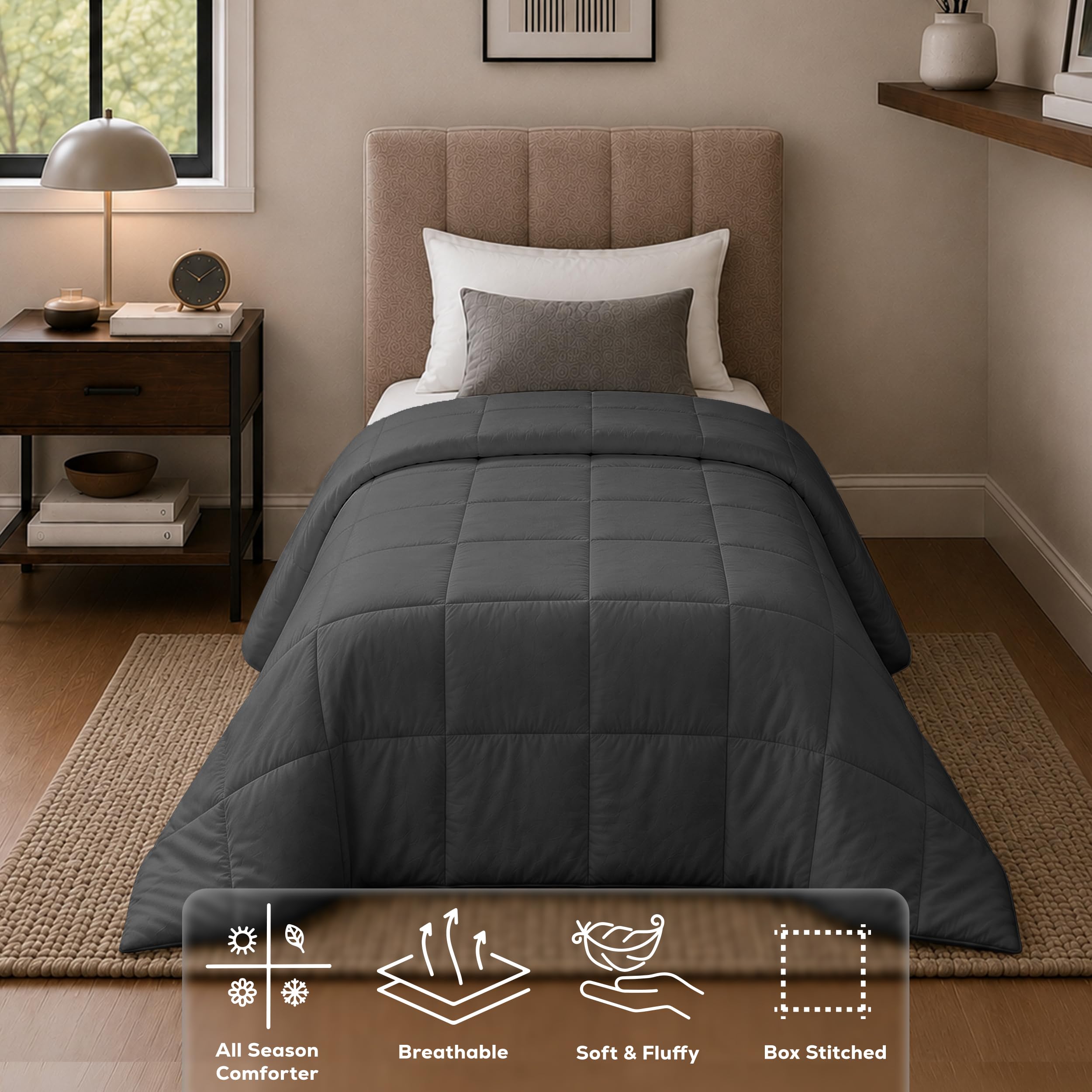 Utopia Bedding duvet insert on a twin bed illustrating tidy drape and cozy look
