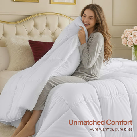 Utopia Bedding styled on a bed showing neat drape and cozy atmosphere