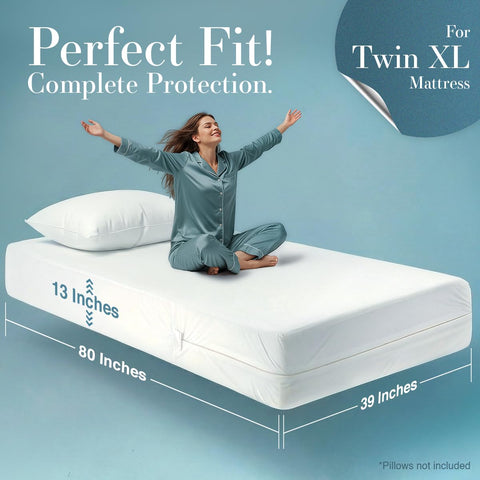 Utopia Bedding protector installed on Twin XL mattress for all-side coverage