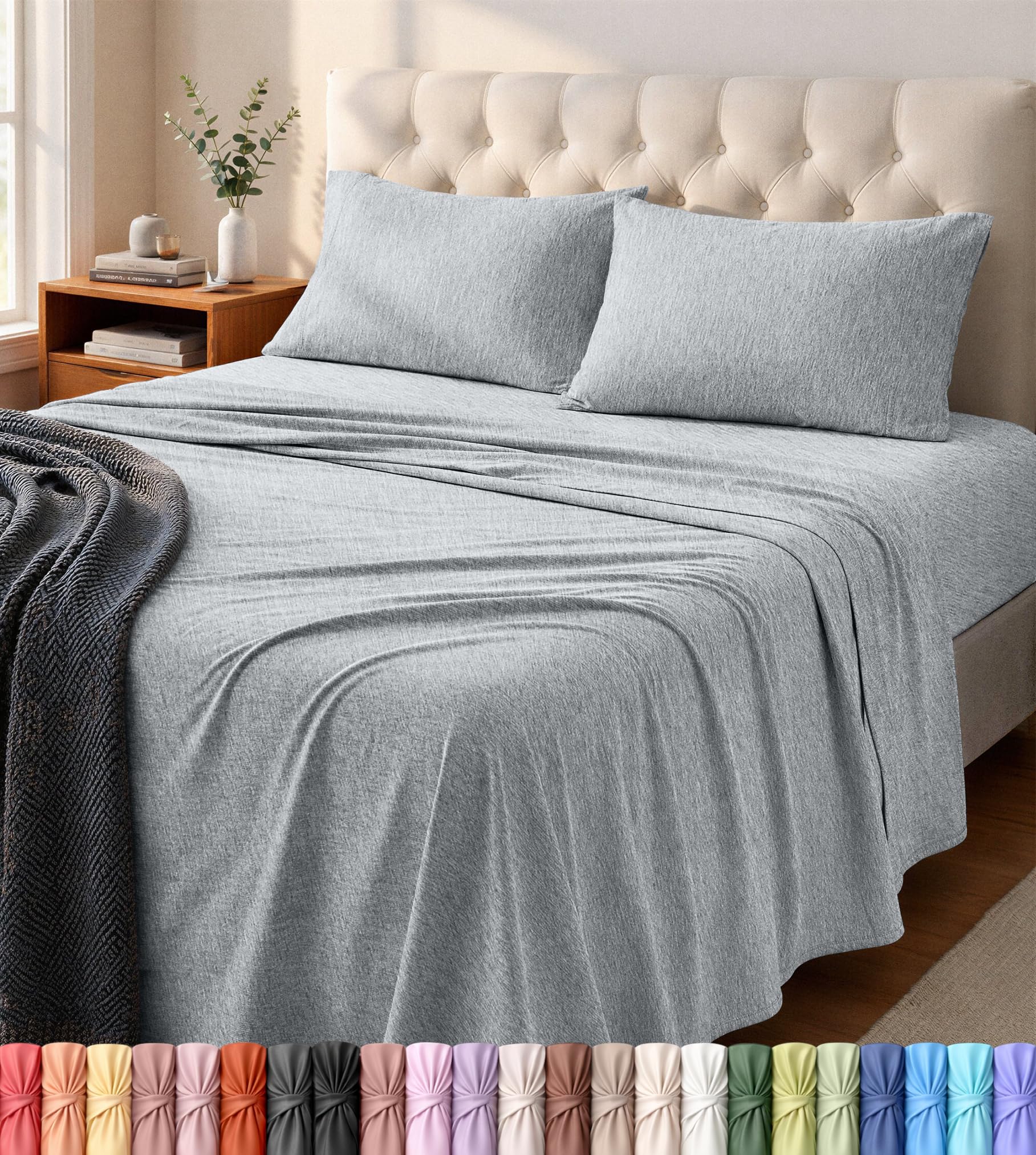 Utopia Bedding front packaging showing heather light grey twin set with brand and easy-care benefit