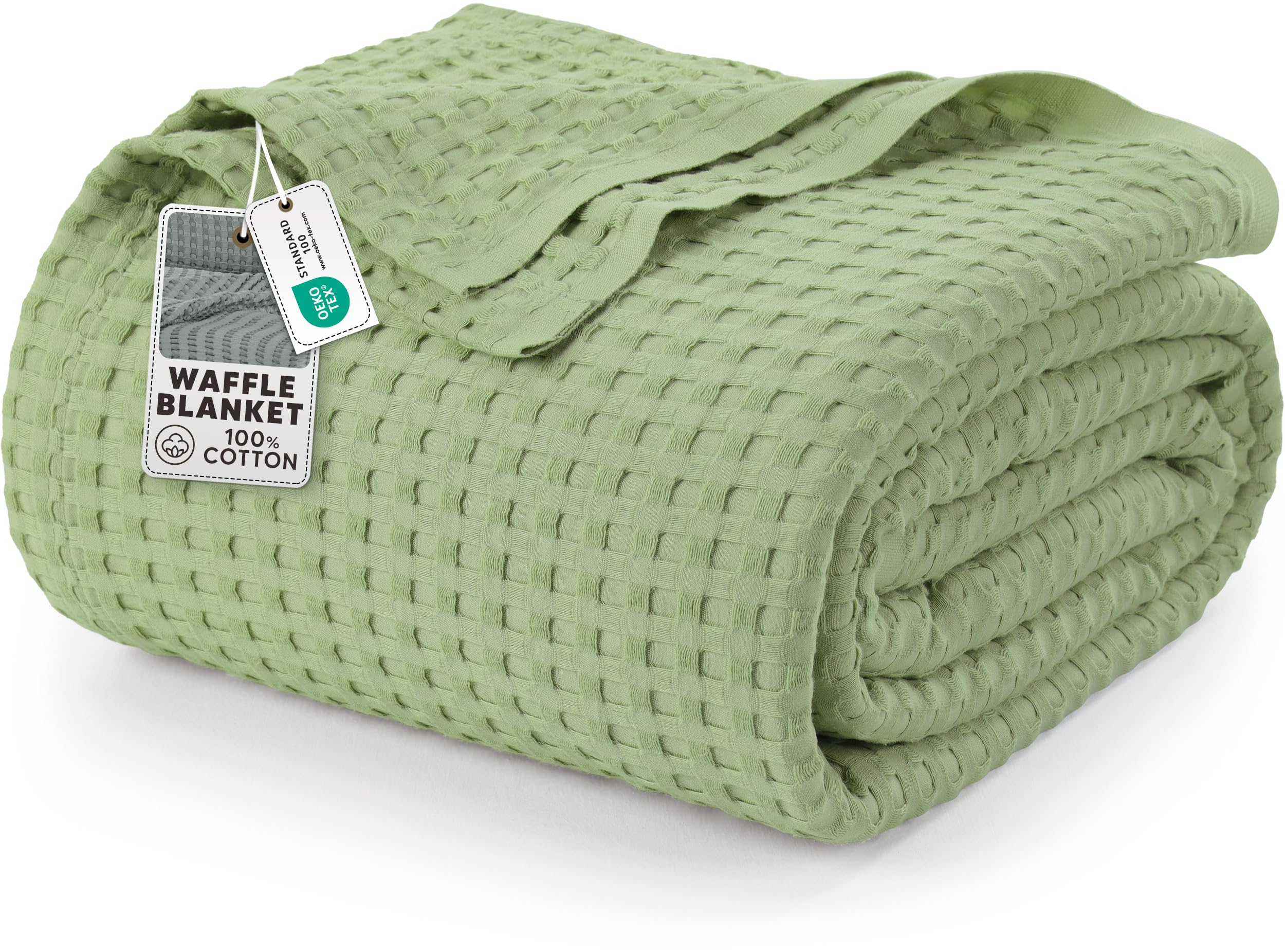 Utopia Bedding front view of sage king waffle blanket showing full coverage and color