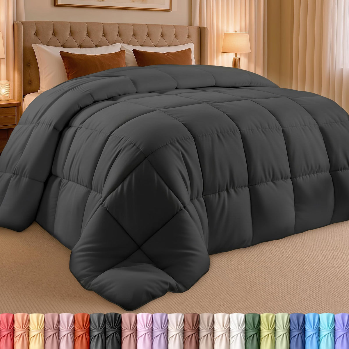 Utopia Bedding comforter front view shows full king coverage and neat styling